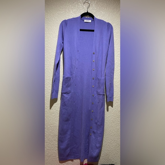 Revolve One Grey Day OGD Ribbed Sweater Dress Long Sleeve, Button Down Purple L - Picture 4 of 8